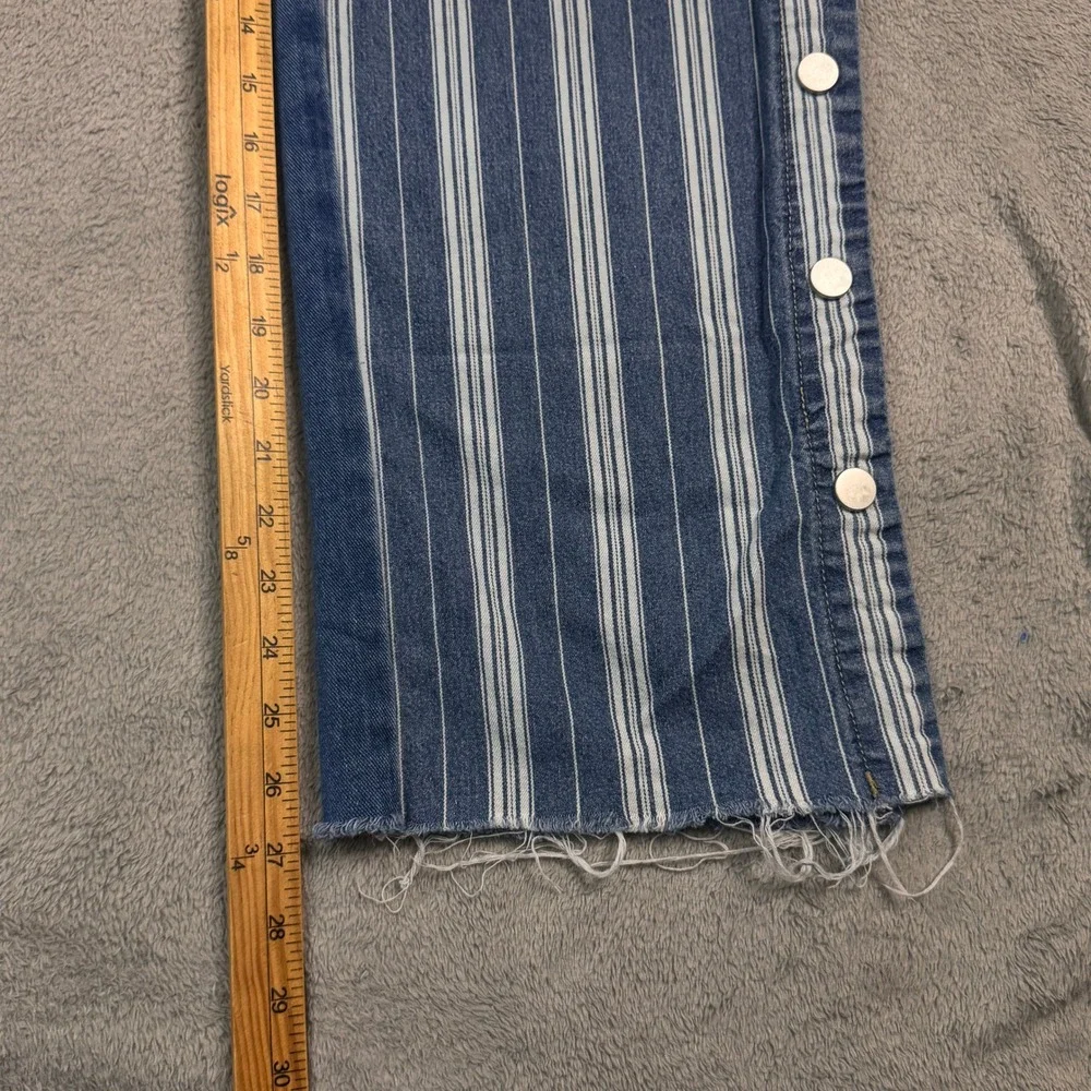 UNIQ BY LITZ Womens Size Medium Patchwork Denim Striped Button Side Jeans - Picture 6 of 9